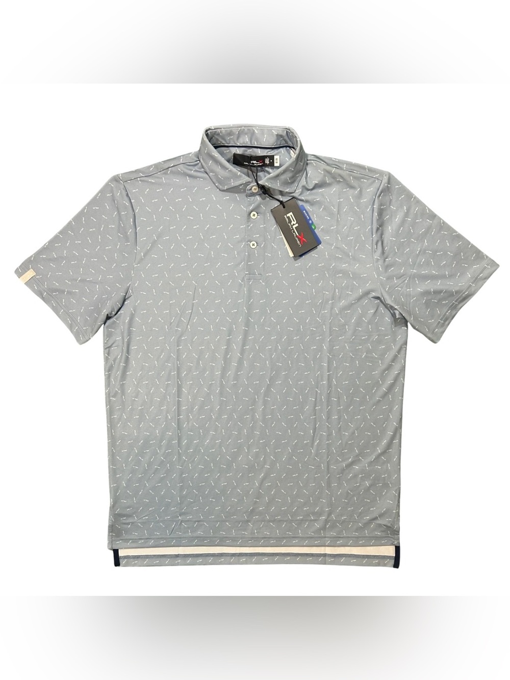 RLX Ralph Lauren Light Blue Geo Print Golf Performance Jersey Polo NWT M